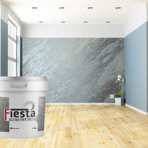 Image of a feature wall finished in Decomin Fiesta Metallic Art Silver Paint. Metallic Silver Paint for Walls: Elevate Your Interior with Decomin Paints Ireland