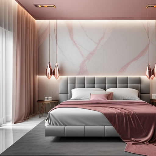 Image of Master Bedroom With Magenta decor and Feature wall with magenta and white Decoveno Stucco Veneziano Venetian Plaster