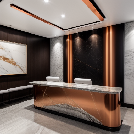 Image of a Reception area with copper and black venetian plaster created with Decoveno Stucco Veneziano