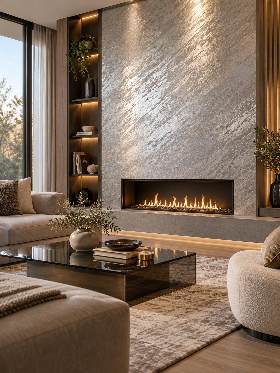 Decomin Fiesta Metallic Art Silver on Fireplace feature wall