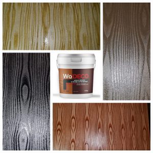 Image showing some of the colour options of Decomin Wodeco Wood Effect Paint