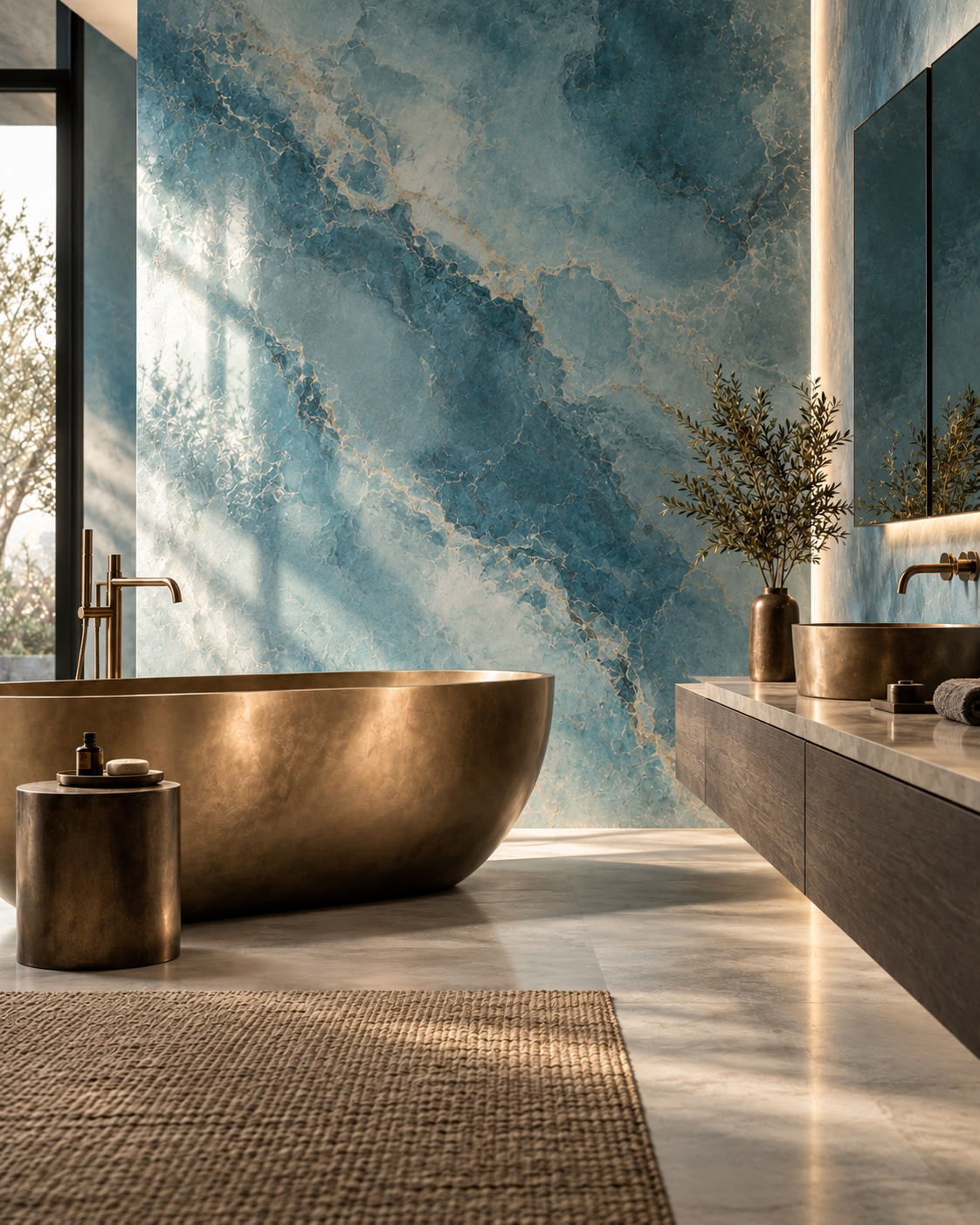 Decomin Bathroom Wall Finish with blue textured Deconcreto plaster
