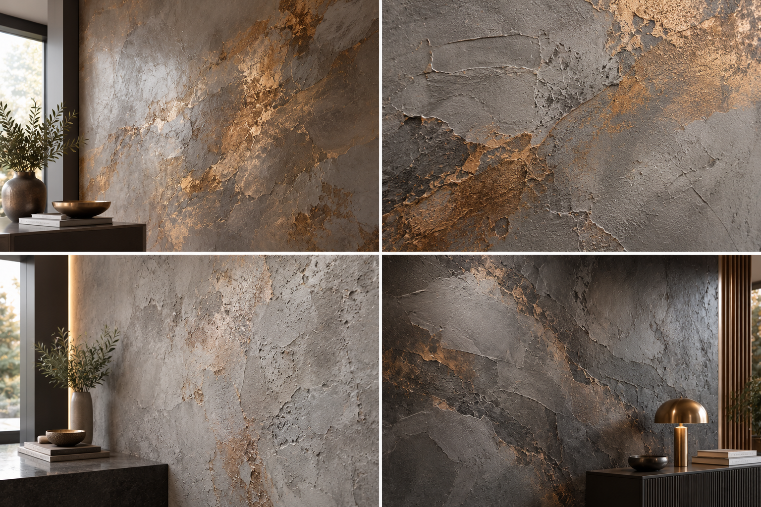 Pietra Spaccata bronze and charcoal fractured Travertino decorative wall